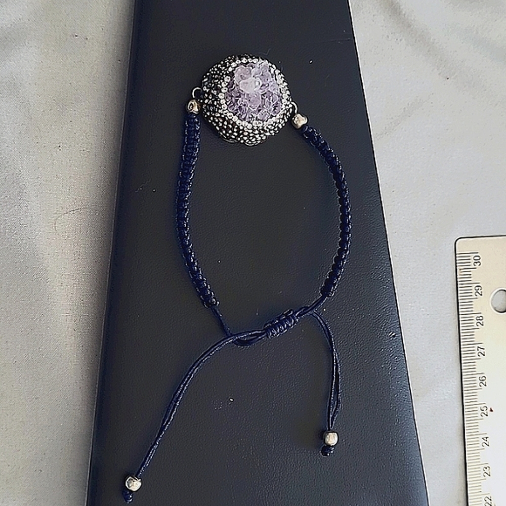 Designer DMS genuine 925 amethyst & Swarovski crystal braided string bracelet